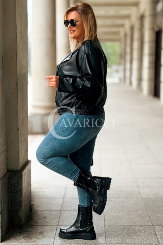 KARLA Kurze Leder-Bikerjacke mit Reißverschluss in Schwarz