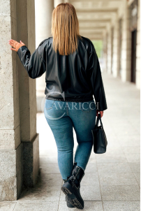 KARLA Kurze Leder-Bikerjacke mit Reißverschluss in Schwarz