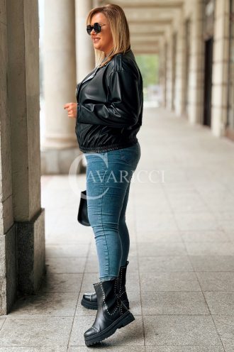 KARLA Kurze Leder-Bikerjacke mit Reißverschluss in Schwarz