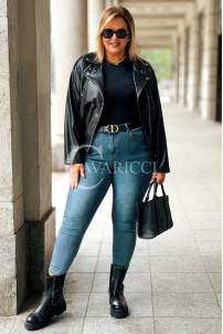 KARLA Kurze Leder-Bikerjacke mit Reißverschluss in Schwarz
