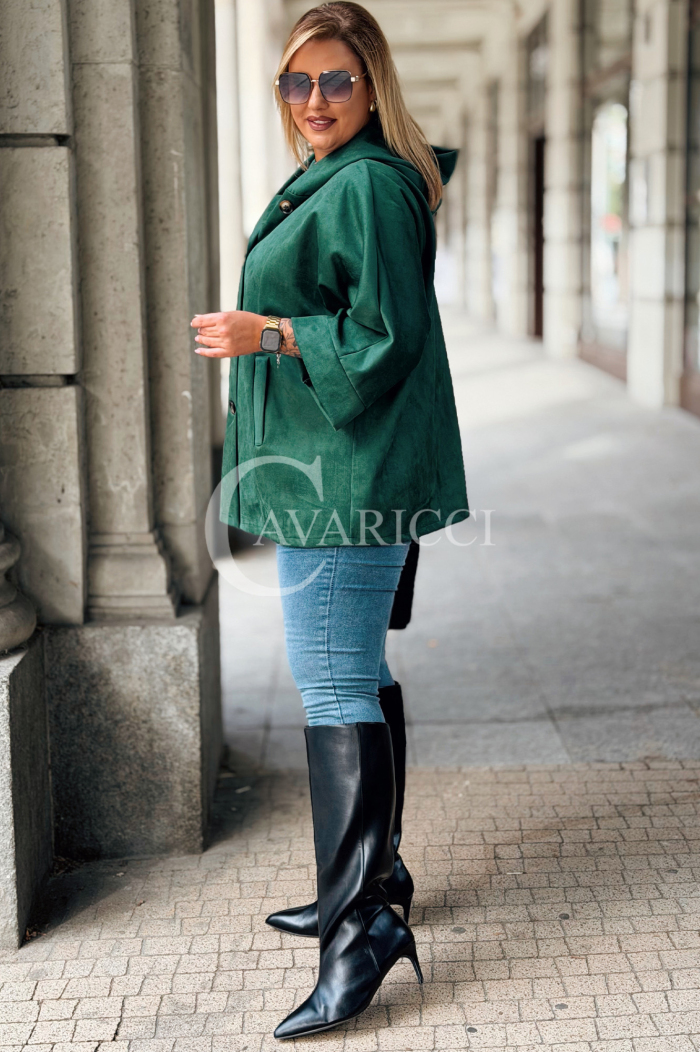 VERNA Wildlederjacke mit Kapuze | Flaschengrün