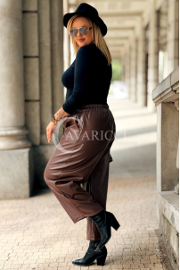 Damen Leder-Hose Locker mit Gummibund Schokolade
