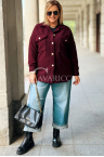 FLORENTINE Damen Bouclé-Jacke mit Kragen und Taschen in Bordeauxrot