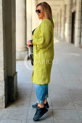 VALESCA Langer Cardigan mit Taschen Limonengrün | Maxi
