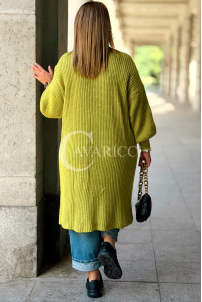 VALESCA Langer Cardigan mit Taschen Limonengrün | Maxi