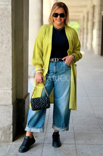 VALESCA Langer Cardigan mit Taschen Limonengrün | Maxi