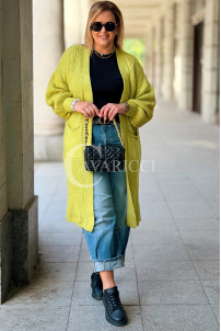 VALESCA Langer Cardigan mit Taschen Limonengrün | Maxi