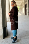 VALESCA Langer Pullover ohne Verschluss mit Taschen Lockere Passform in Schokoladenbraun