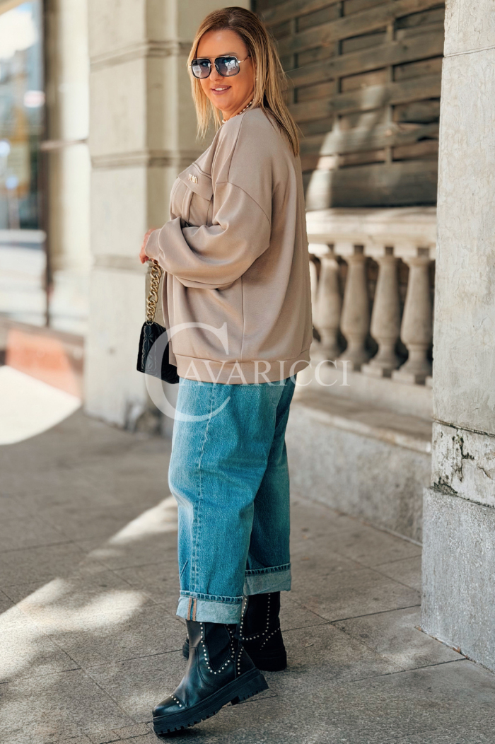 Antonia Damen-Sweatshirt mit Brosche in Fango | Basic