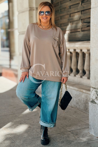 Antonia Damen-Sweatshirt mit Brosche in Fango | Basic