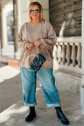 Antonia Damen-Sweatshirt mit Brosche in Fango | Basic