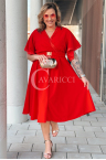 LAVENNA – ausgestelltes Midi-Kleid mit V-Ausschnitt, ideal für eine Hochzeit, in Rot