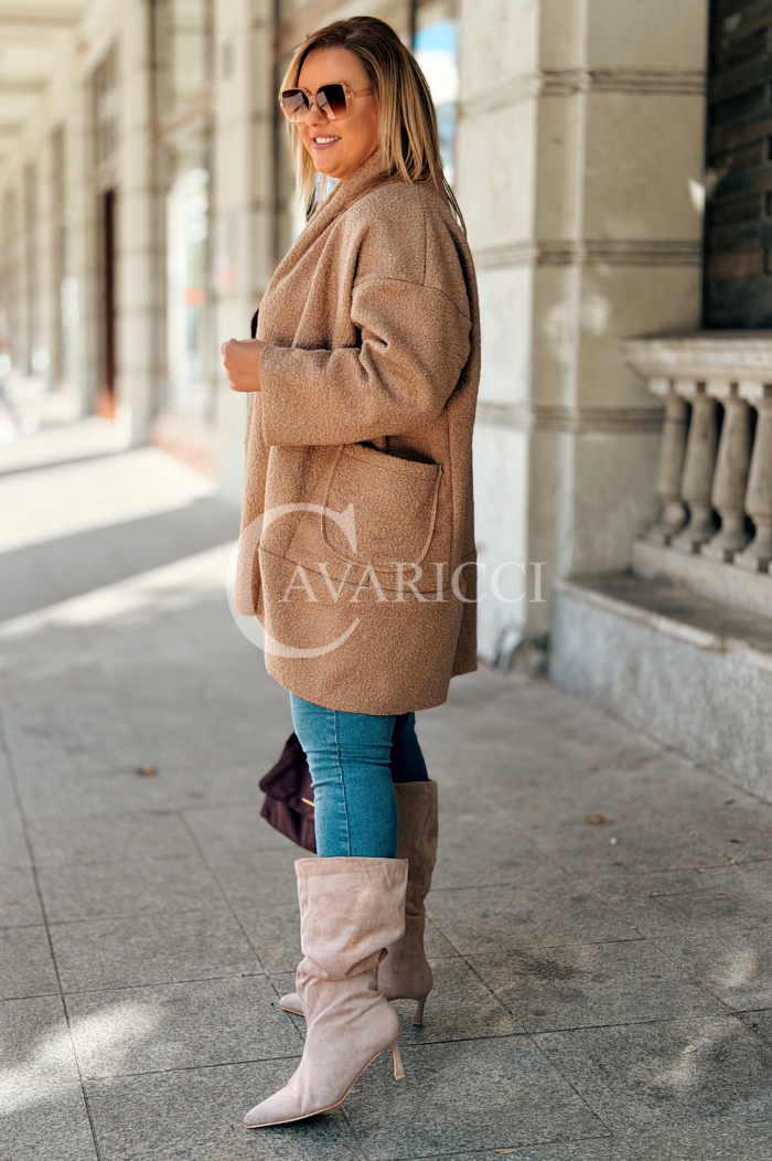 HENRIETTE Damen Bouclé-Mantel in Beige | Locker & Stilvoll