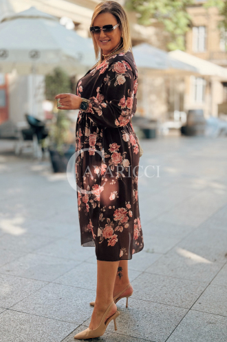 IDA Plus Size Blumenkleid mit Wickelausschnitt in Schokobraun