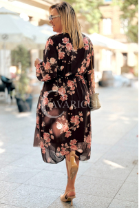 IDA Plus Size Blumenkleid mit Wickelausschnitt in Schokobraun