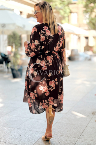 IDA Plus Size Blumenkleid mit Wickelausschnitt in Schokobraun