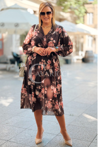 IDA Plus Size Blumenkleid mit Wickelausschnitt in Schokobraun