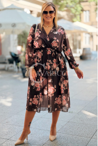IDA Plus Size Blumenkleid mit Wickelausschnitt in Schokobraun