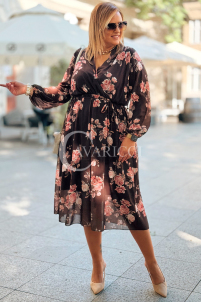 IDA Plus Size Blumenkleid mit Wickelausschnitt in Schokobraun