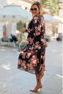 IDA Plus Size Blumenkleid mit Wickelausschnitt in Schokobraun
