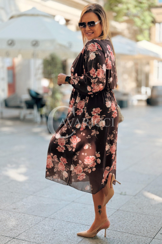 IDA Plus Size Blumenkleid mit Wickelausschnitt in Schokobraun