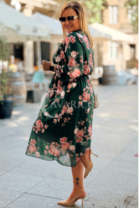 IDA Blumenkleid in Übergröße – Flaschengrün | Ausschnitt