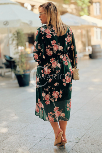 IDA Blumenkleid in Übergröße – Flaschengrün | Ausschnitt