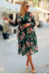 IDA Damenkleid mit Blumenmuster und Wickelausschnitt in Flaschengrün