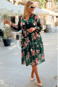 IDA Blumenkleid in Übergröße – Flaschengrün | Ausschnitt