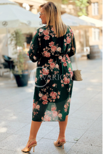 IDA Blumenkleid in Übergröße – Flaschengrün | Ausschnitt