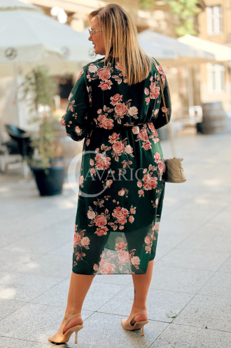 IDA Blumenkleid in Übergröße – Flaschengrün | Ausschnitt