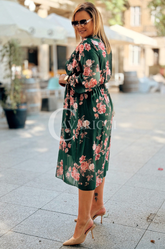 IDA Blumenkleid in Übergröße – Flaschengrün | Ausschnitt