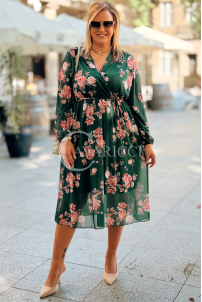 IDA Blumenkleid in Übergröße – Flaschengrün | Ausschnitt