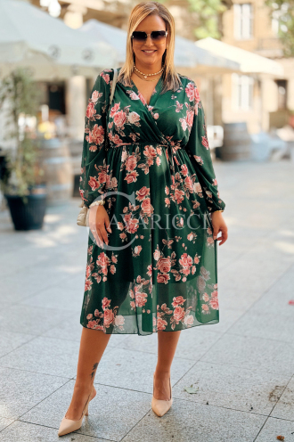 IDA Blumenkleid in Übergröße – Flaschengrün | Ausschnitt