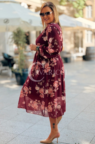 IDA Blumenkleid in Bordeauxrot mit Wickelausschnitt Plus Size