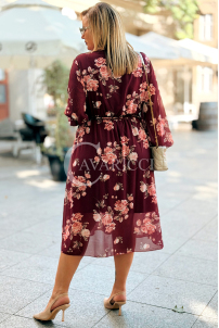 IDA Blumenkleid in Bordeauxrot mit Wickelausschnitt Plus Size