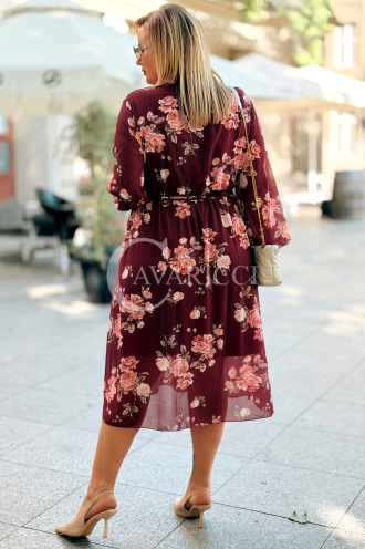 IDA Blumenkleid in Bordeauxrot mit Wickelausschnitt Plus Size