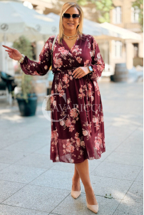 IDA Blumenkleid in Bordeauxrot mit Wickelausschnitt Plus Size