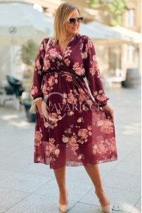 IDA Blumenkleid in Bordeauxrot mit Wickelausschnitt Plus Size