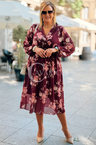 IDA Blumenkleid in Bordeauxrot mit Wickelausschnitt Plus Size