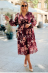 IDA Damenkleid mit Blumenmuster und Wickelausschnitt in Bordeauxrot