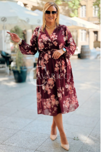 IDA Blumenkleid in Bordeauxrot mit Wickelausschnitt Plus Size