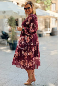 IDA Blumenkleid in Bordeauxrot mit Wickelausschnitt Plus Size