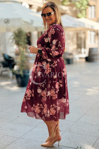 IDA Blumenkleid in Bordeauxrot mit Wickelausschnitt Plus Size