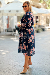 IDA Damenkleid mit Blumenmuster und Wickelausschnitt in Dunkelblau