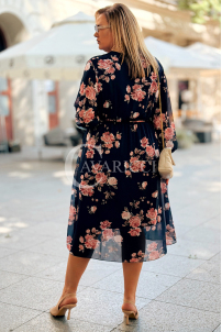 IDA Damenkleid mit Blumenmuster und Wickelausschnitt in Dunkelblau