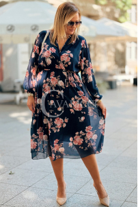 IDA Damenkleid mit Blumenmuster und Wickelausschnitt in Dunkelblau