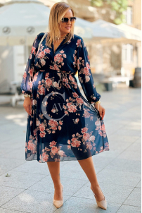 IDA Damenkleid mit Blumenmuster und Wickelausschnitt in Dunkelblau
