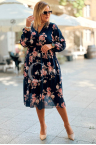 IDA Damenkleid mit Blumenmuster und Wickelausschnitt in Dunkelblau