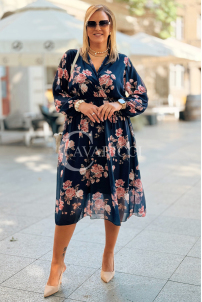 IDA Damenkleid mit Blumenmuster und Wickelausschnitt in Dunkelblau
